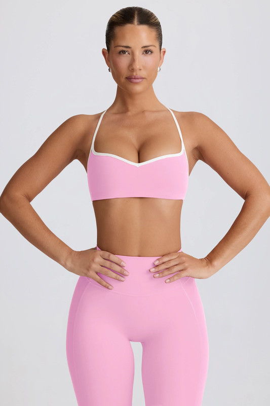 Soft Active Sweetheart-Neck Sports Bra in Baby Pink - Size:L